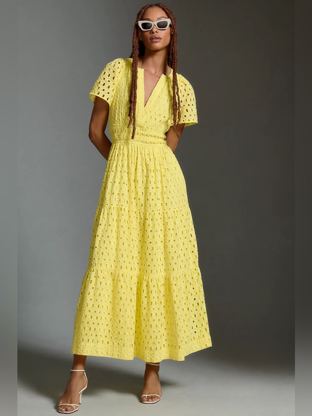 Anthropologie Somerset Maxi Dress Eyelet Edition Tiered Yellow